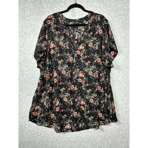 Torrid Womens 4 Chiffon Floral Blouse  Short Sleeve Black Georgette Top Flaw